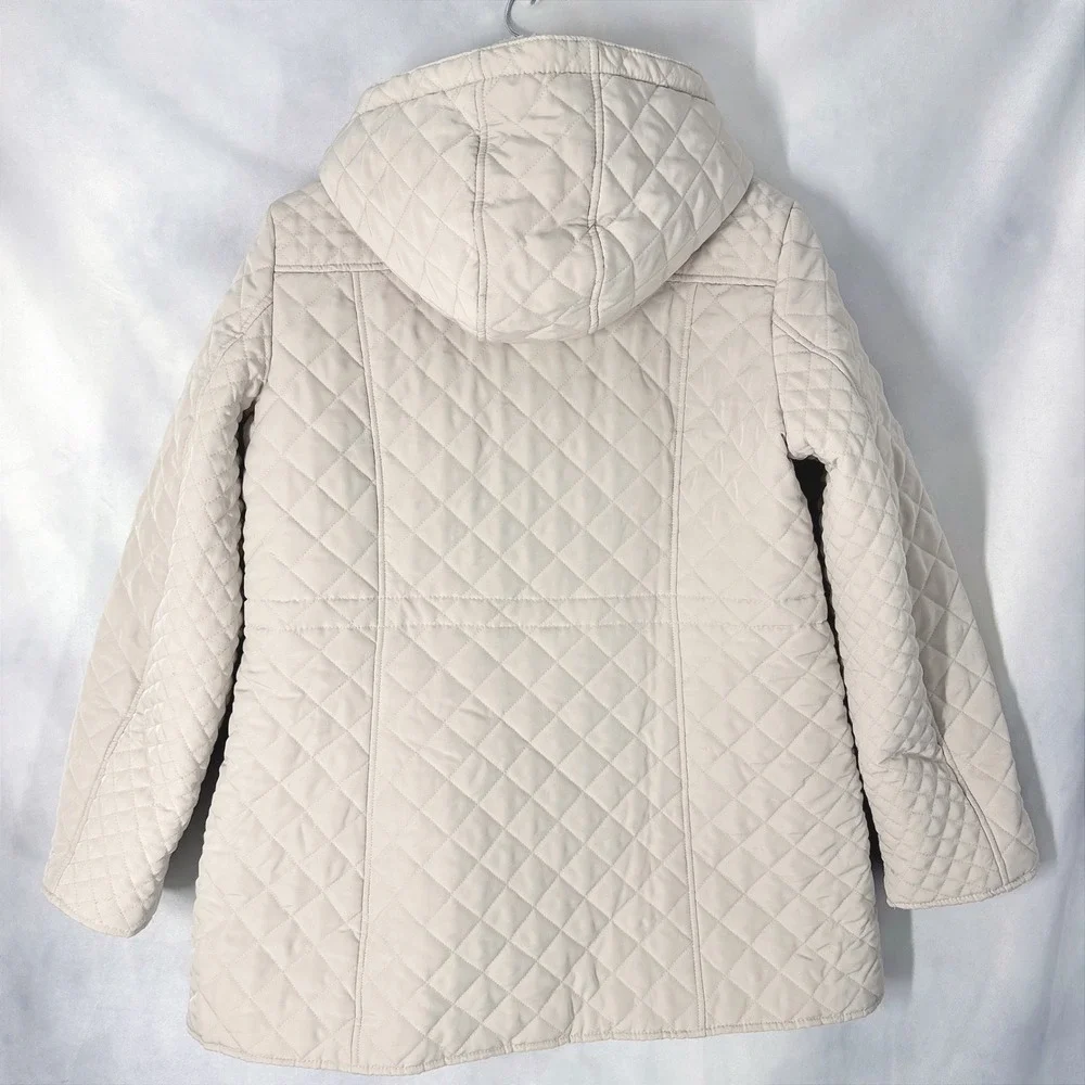 Laundry by Shelli Segal Cream Quilted Hooded Mid-Length Jacket Women's Size XL